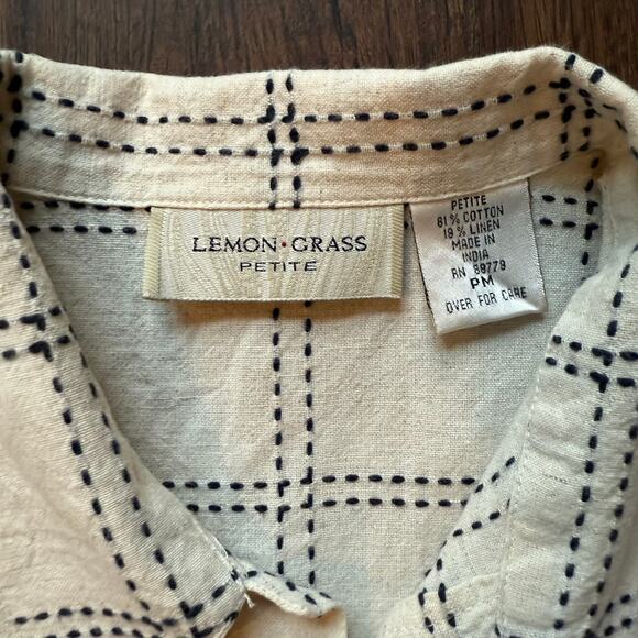 Embroidered Coastal Linen Blend Shirt Lemon Grass Petite Medium PM - Picture 5 of 10